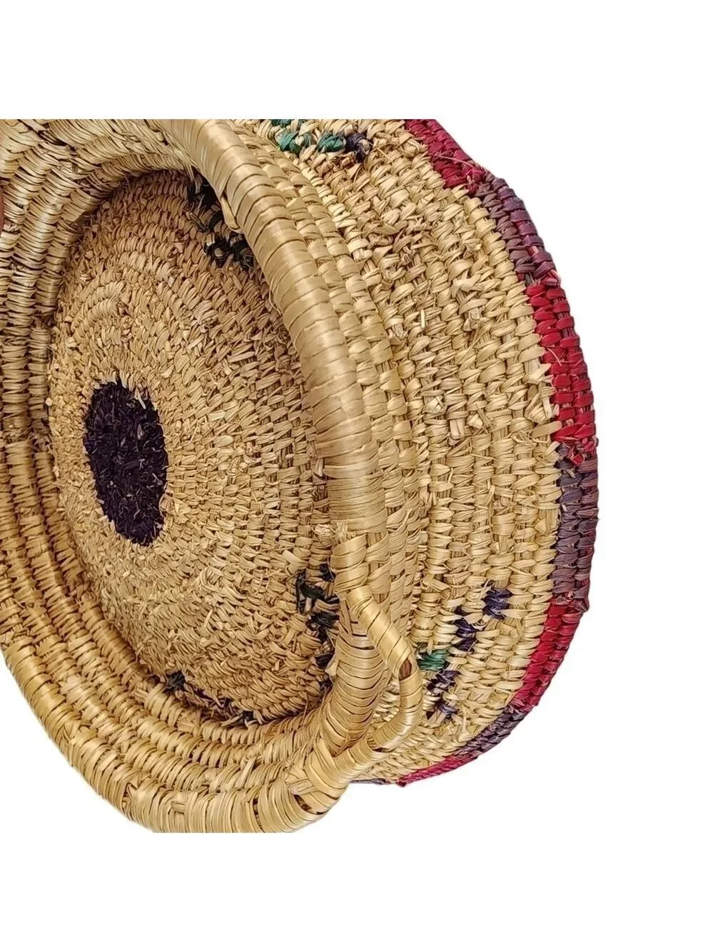 Vintage hand woven basket bowl with platform base southwest native